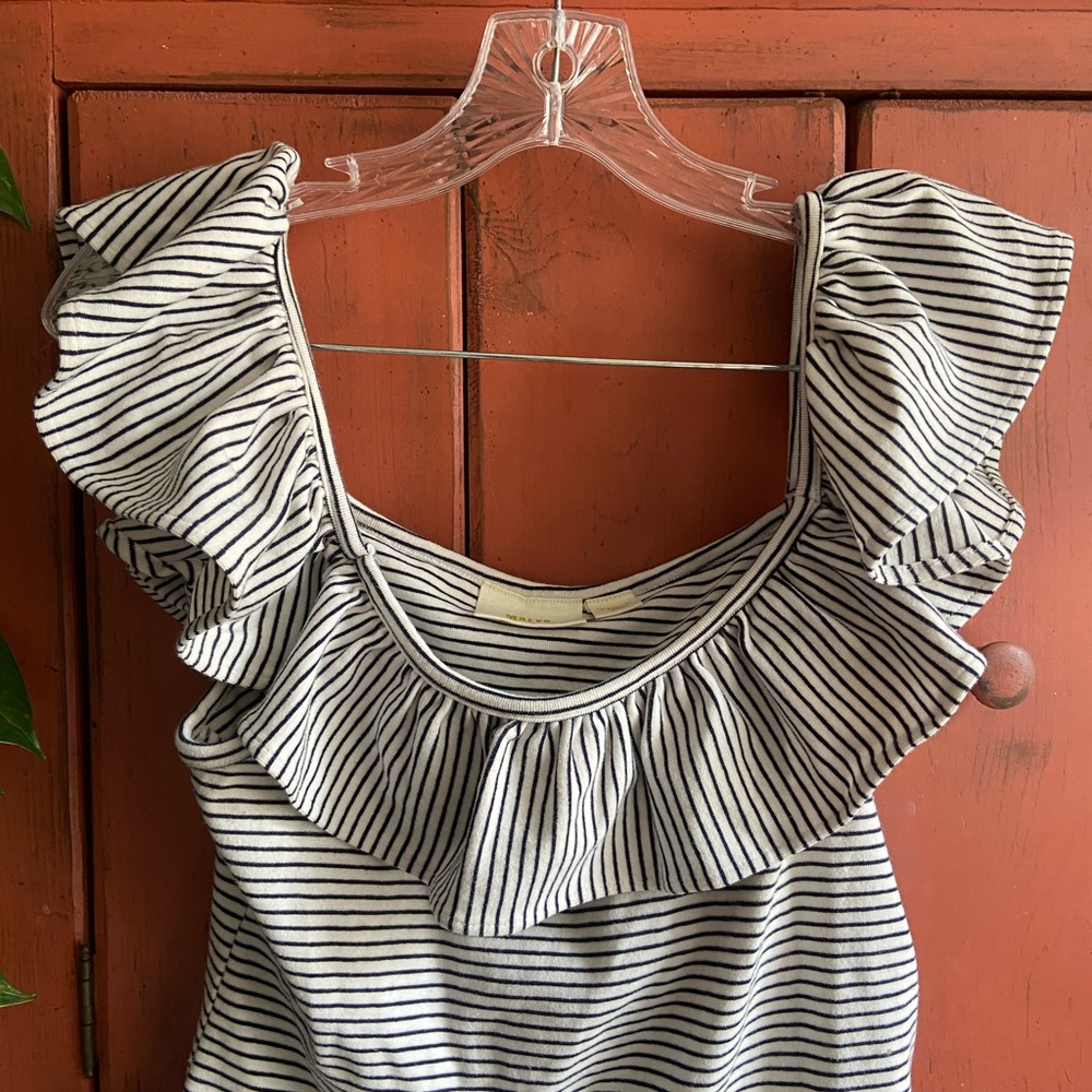 Black and White Striped Off the Shoulder Maeve for Anthropologie Top 💛 - Picture 6 of 7